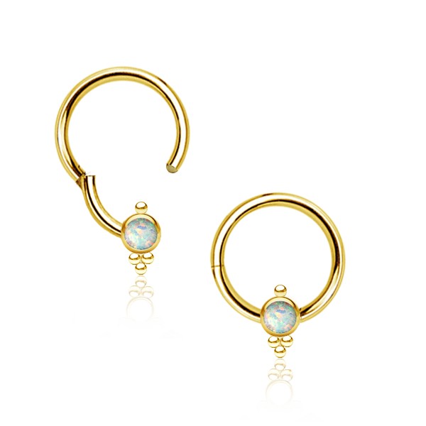 316L Surgical Steel Gold PVD White Opal Dainty Beaded Hinged Clicker Hoop - Pierced Universe