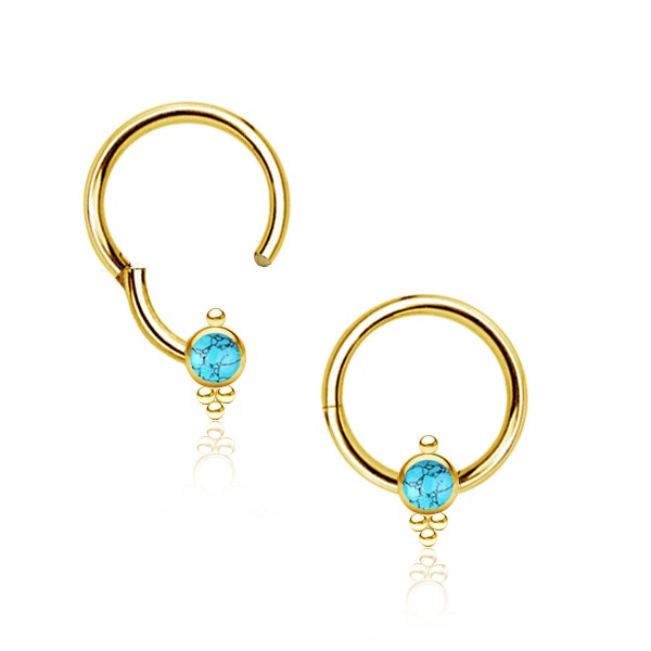 316L Surgical Steel Gold PVD Turquoise Dainty Beaded Hinged Clicker Hoop - Pierced Universe