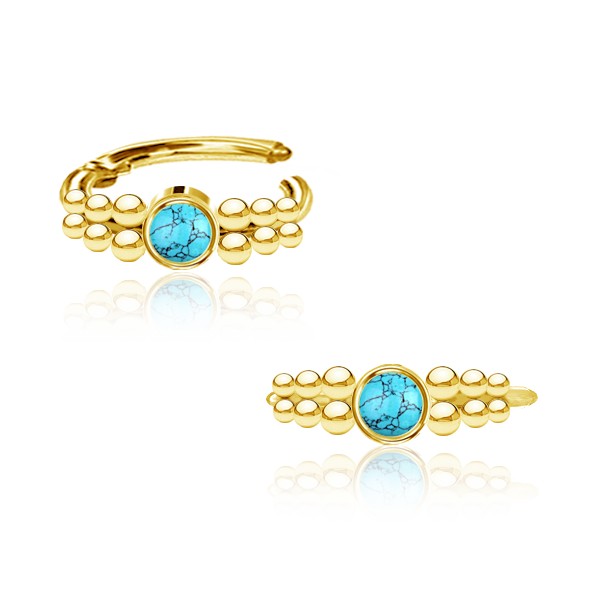 316L Surgical Steel Gold PVD Turquoise Bezel Beaded Hinged Clicker Hoop - Pierced Universe