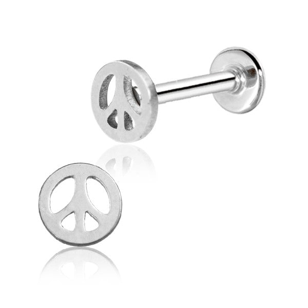 316L Surgical Steel Internally Threaded Peace Sign Flat Back Labret - Pierced Universe