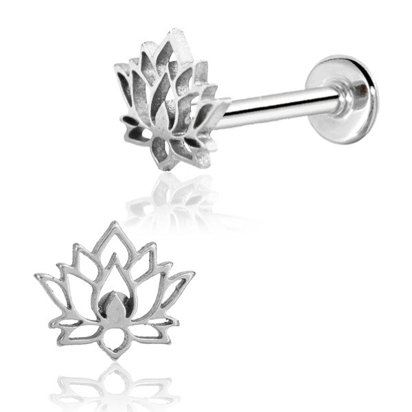 316L Surgical Steel Internally Threaded Lotus Flower Flat Back Labret - Pierced Universe
