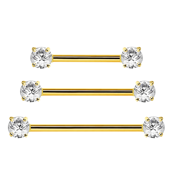 316L Surgical Steel White CZ Prong Straight Barbell Nipple Ring