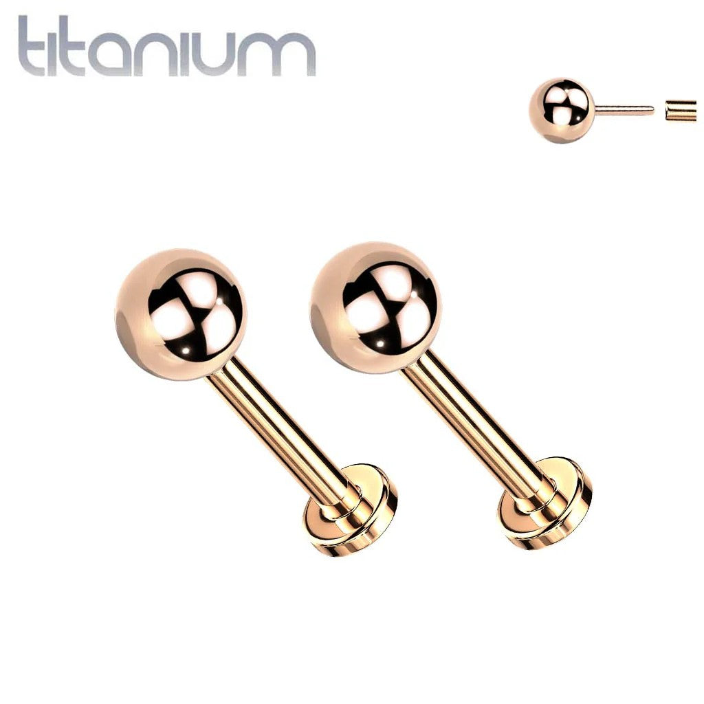 Pair of Implant Grade Titanium Rose Gold PVD Ball Top Threadless Push ...