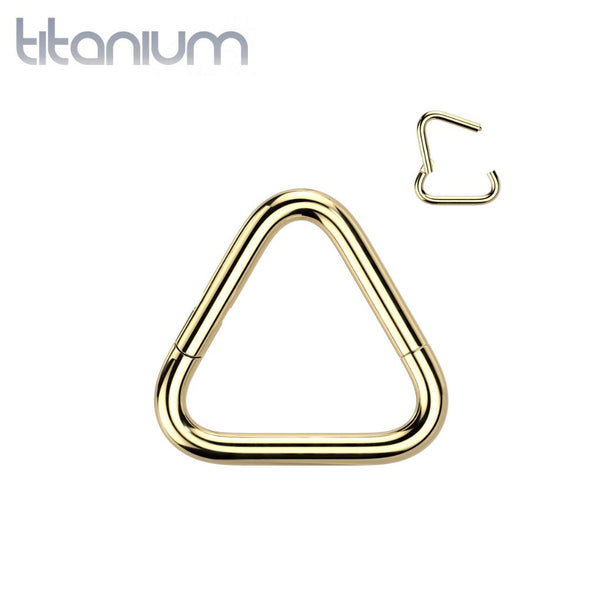 Implant Grade Titanium Gold PVD Triangle Hinged Clicker Hoop - Pierced Universe