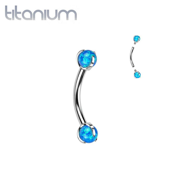 Implant Grade Titanium Blue Opal Internally Threaded Curved Barbell - Pierced Universe