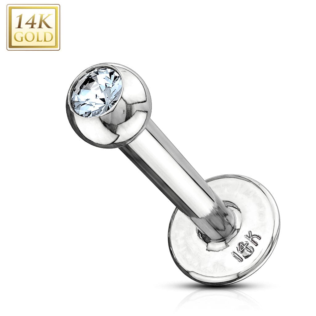 14KT Solid White Gold Ear Cartilage Tragus Labret CZ Stud | Pierced ...
