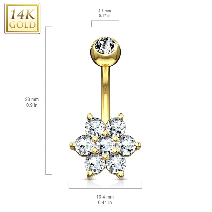 14KT Solid White Gold Flower White CZ Belly Ring - Pierced Universe