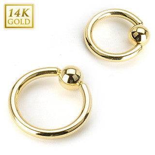 14KT Solid Yellow Gold Captive Bead Ring Hoop - Pierced Universe