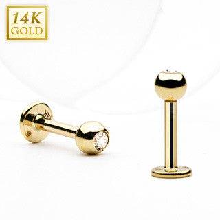 14KT Solid Yellow Gold Ear Cartilage Tragus Labret CZ Stud | Pierced ...