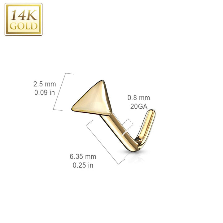 14KT Solid Yellow Gold Flat Triangle Top L Shape Nose Ring Stud - Pierced Universe