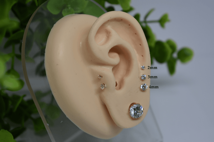14KT Solid Yellow Gold Push In Threadless Flat Back CZ Labret Tragus Cartilage Stud - Pierced Universe