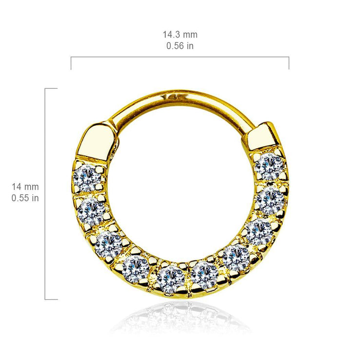 14KT Yellow Gold Hinged White CZ Septum Ring Hoop - Pierced Universe