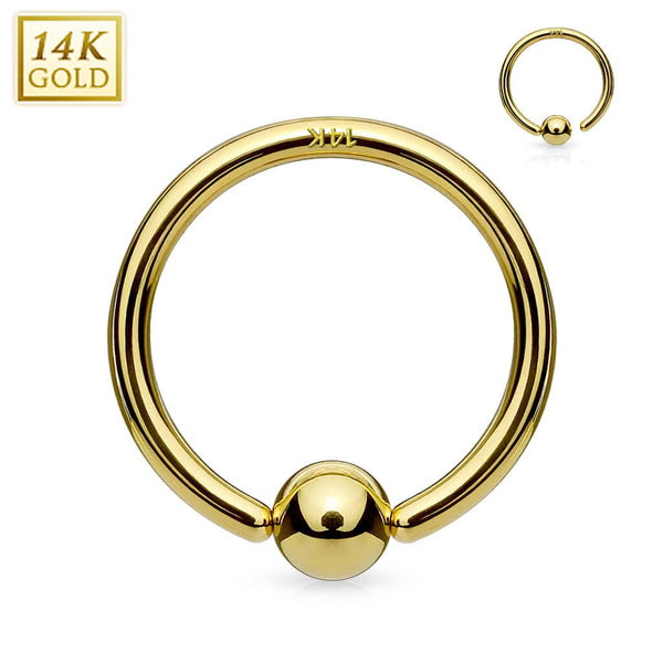 14KT Yellow Gold Multi Use Easy Bend Fixed Ball Hoop - Pierced Universe
