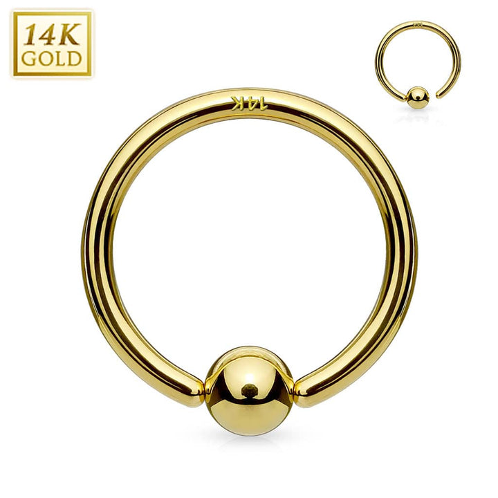 14KT Yellow Gold Multi Use Easy Bend Fixed Ball Hoop - Pierced Universe