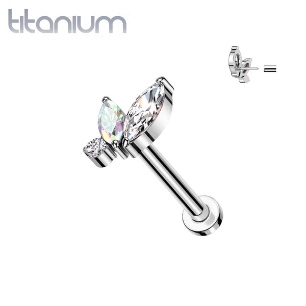 Implant Grade Titanium Marquise Cluster White & AB CZ Threadless Push In Labret - Pierced Universe