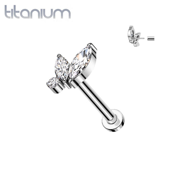 Implant Grade Titanium Marquise Cluster White CZ Threadless Push In Labret - Pierced Universe