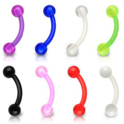 16ga Bio Flex Flexible Acrylic Curved Eyebrow Cartilage Tragus Ring Barbell with Acrylic Balls - Pierced Universe