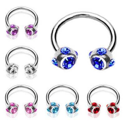 16GA Surgical Steel Horseshoe with 5 Gem Ball Ends - Pierced Universe