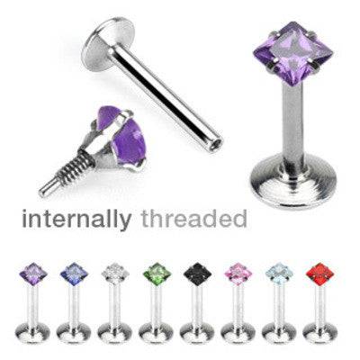 16ga Surgical Steel Internally Threaded Square CZ Screw In Gem Monroe Cartilage Flat Back Stud - Pierced Universe