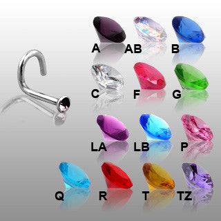 18ga 316L Surgical Steel Corkscrew Nose Screw Gem with CZ Gem - Pierced Universe