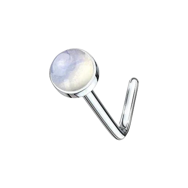 316L Surgical Steel L Shape Semi Precious Opalite Stone Nose Stud - Pierced Universe