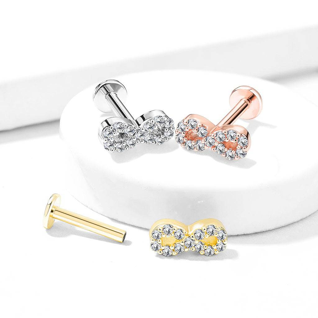 316L Infinity Symbol Internally Threaded CZ Flat Back Labret | Pierced ...