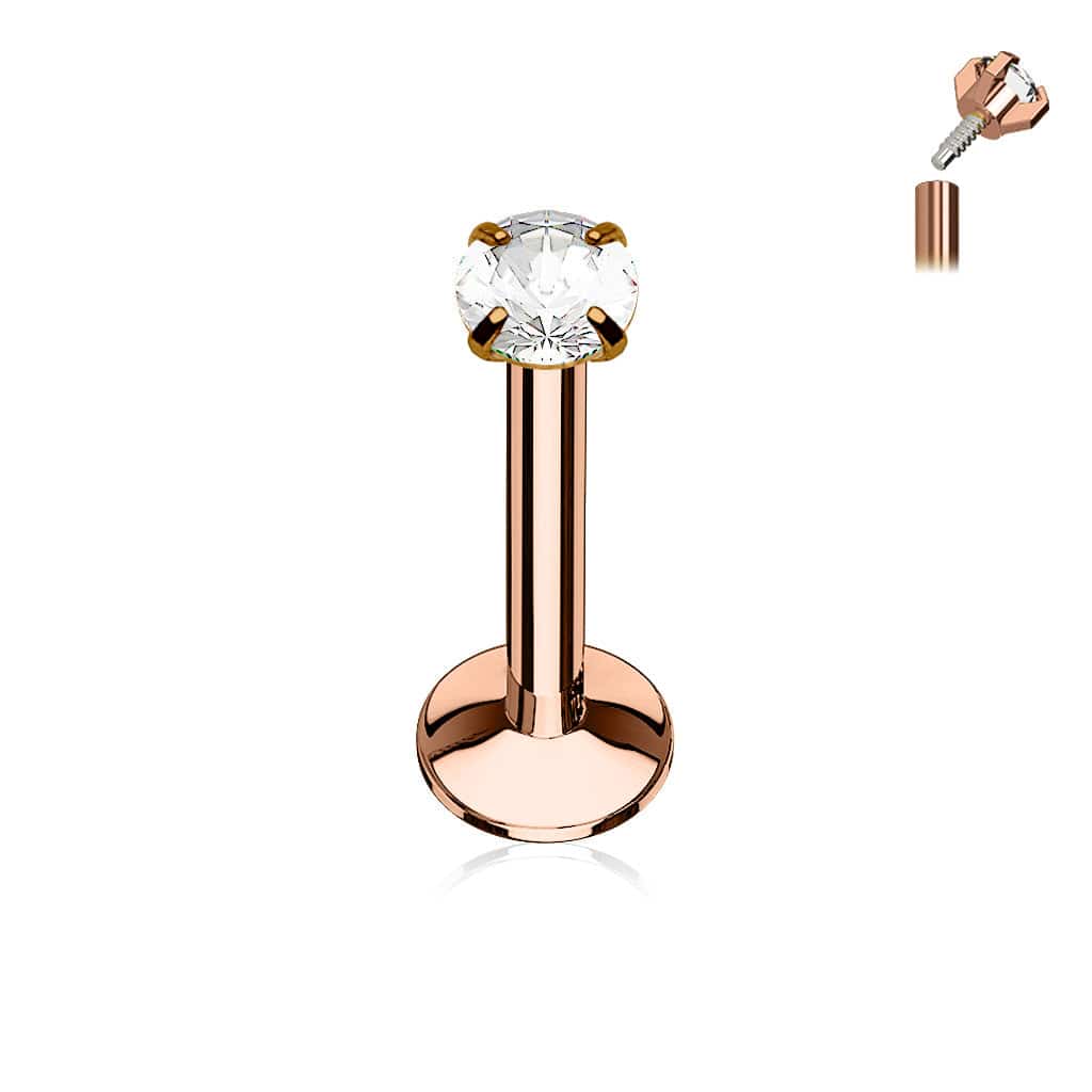 316L Rose Gold IP Surgical Steel Flat Back Internally Threaded Labret ...
