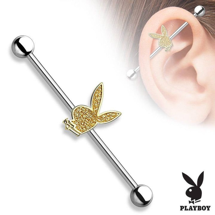 316L Surgical Sand Paper Playboy Straight Industrial Barbell - Pierced Universe