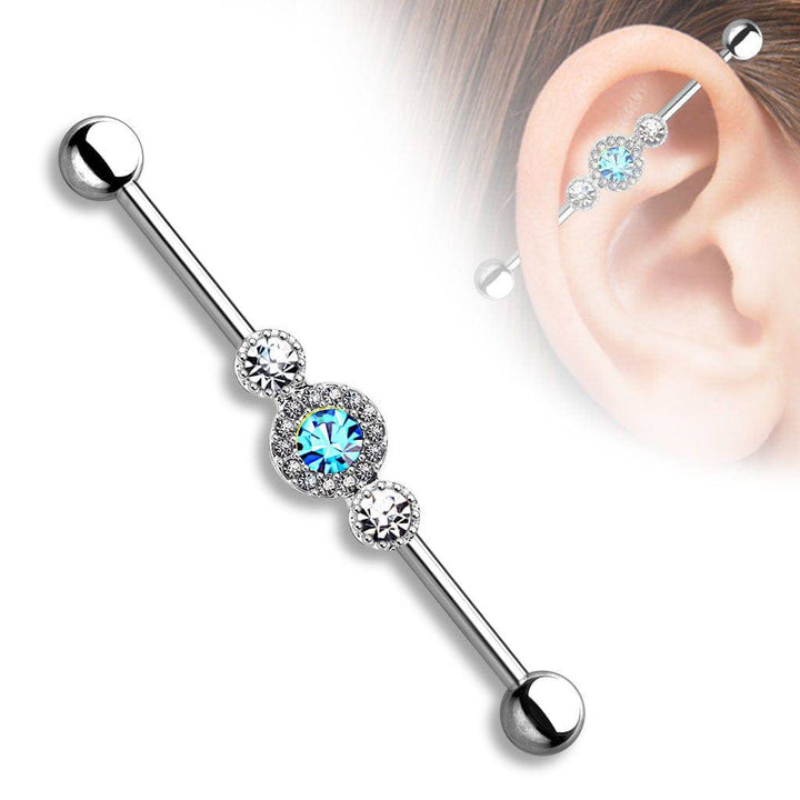 316L Surgical Steel 3 Gem Antique Industrial Ring - Pierced Universe