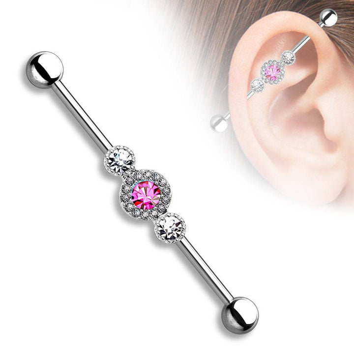 316L Surgical Steel 3 Gem Antique Industrial Ring - Pierced Universe