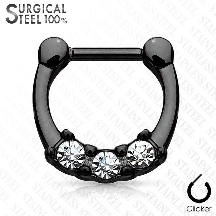 316L Surgical Steel 3 Gem Septum Ring Clicker - Pierced Universe