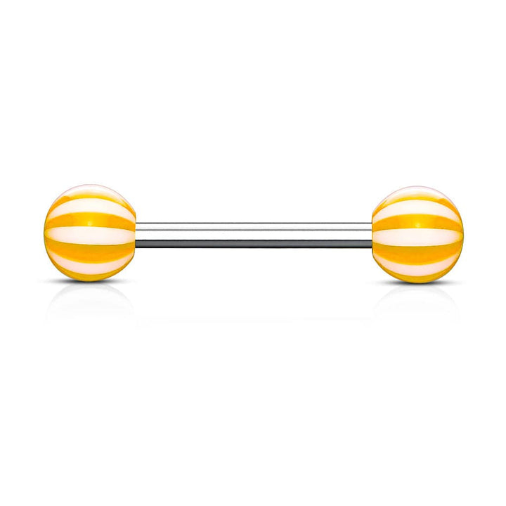 316L Surgical Steel Acrylic Orange Beach Ball Straight Barbell - Pierced Universe