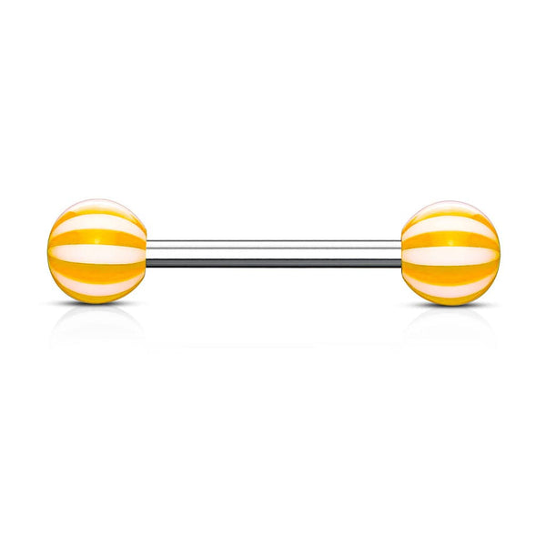 316L Surgical Steel Acrylic Orange Beach Ball Straight Barbell - Pierced Universe