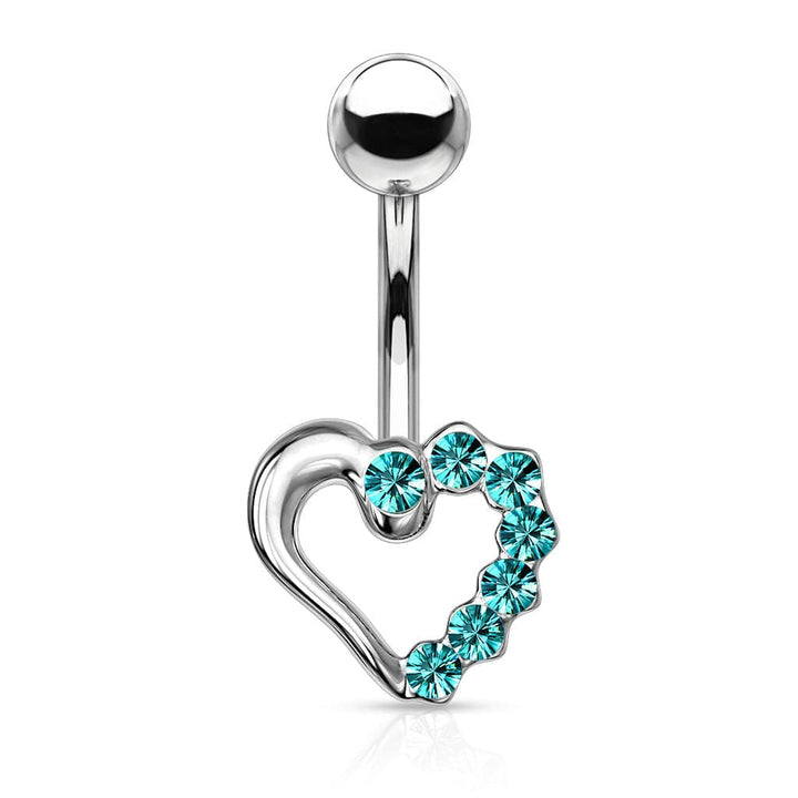 316L Surgical Steel Blue CZ Heart Outline Stud Belly Ring