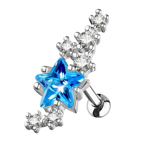 316L Surgical Steel Aqua Star CZ Crystal Helix Barbell - Pierced Universe