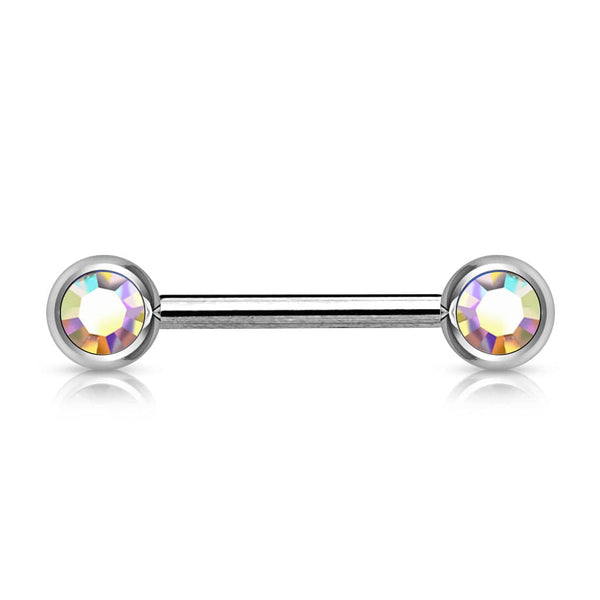 316L Surgical Steel Aurora Borealis CZ Ball Gem Nipple Ring Barbell - Pierced Universe