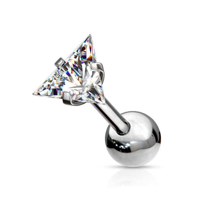 316L Surgical Steel Ball Back Prong White Triangle CZ Cartilage Ring Stud - Pierced Universe