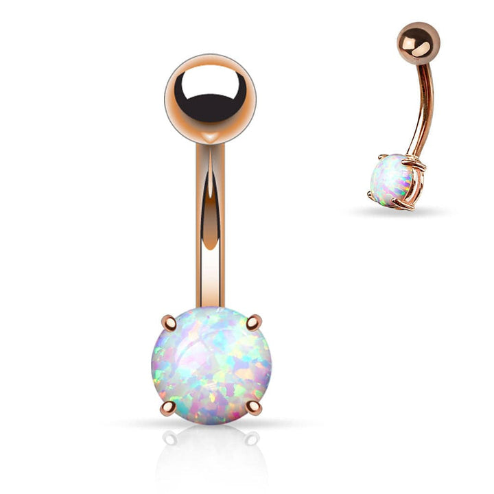 316L Surgical Steel Basic 6mm Opal Prong Set Belly Ring - Pierced Universe