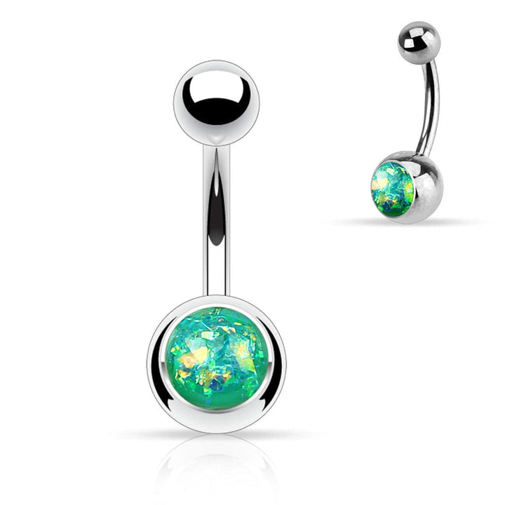 316L Surgical Steel Basic Opal Glitter Belly Button Ring - Pierced Universe