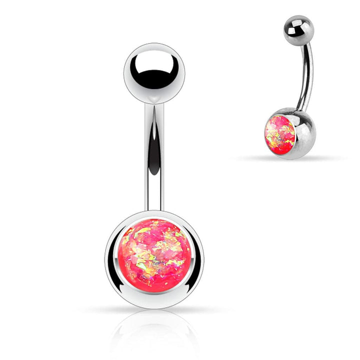 316L Surgical Steel Basic Opal Glitter Belly Button Ring - Pierced Universe