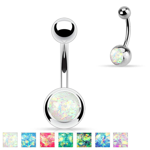 316L Surgical Steel Basic Opal Glitter Belly Button Ring - Pierced Universe