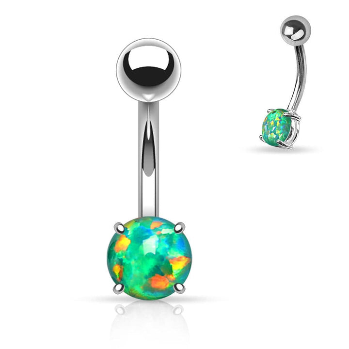 316L Surgical Steel Basic Prong Set 6mm Opal Belly Ring - Pierced Universe