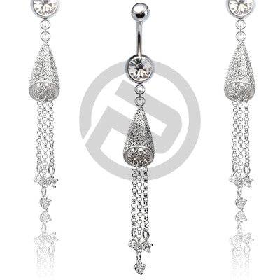 316L Surgical Steel Beautiful Dangling 3 Floating Chains Through Shell Belly Ring - Pierced Universe