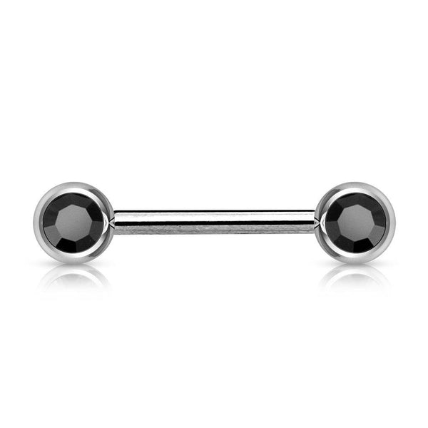 316L Surgical Steel Black CZ Ball Gem Nipple Ring Barbell - Pierced Universe