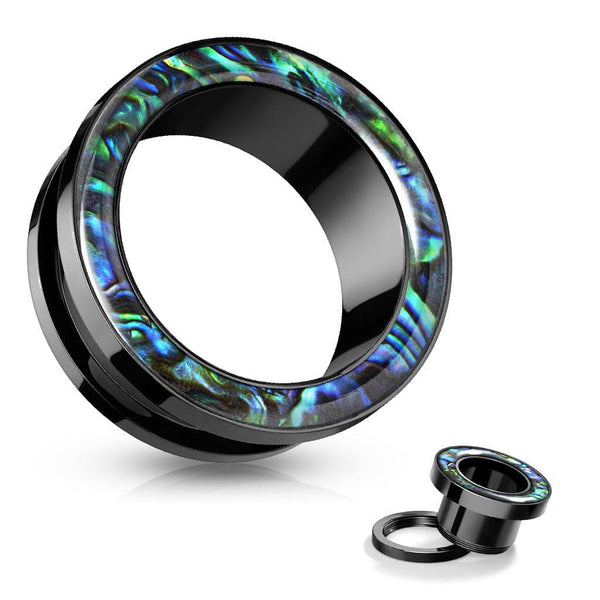 316L Surgical Steel Black PVD Abalone Rim Screw On Ear Tunnels - Pierced Universe