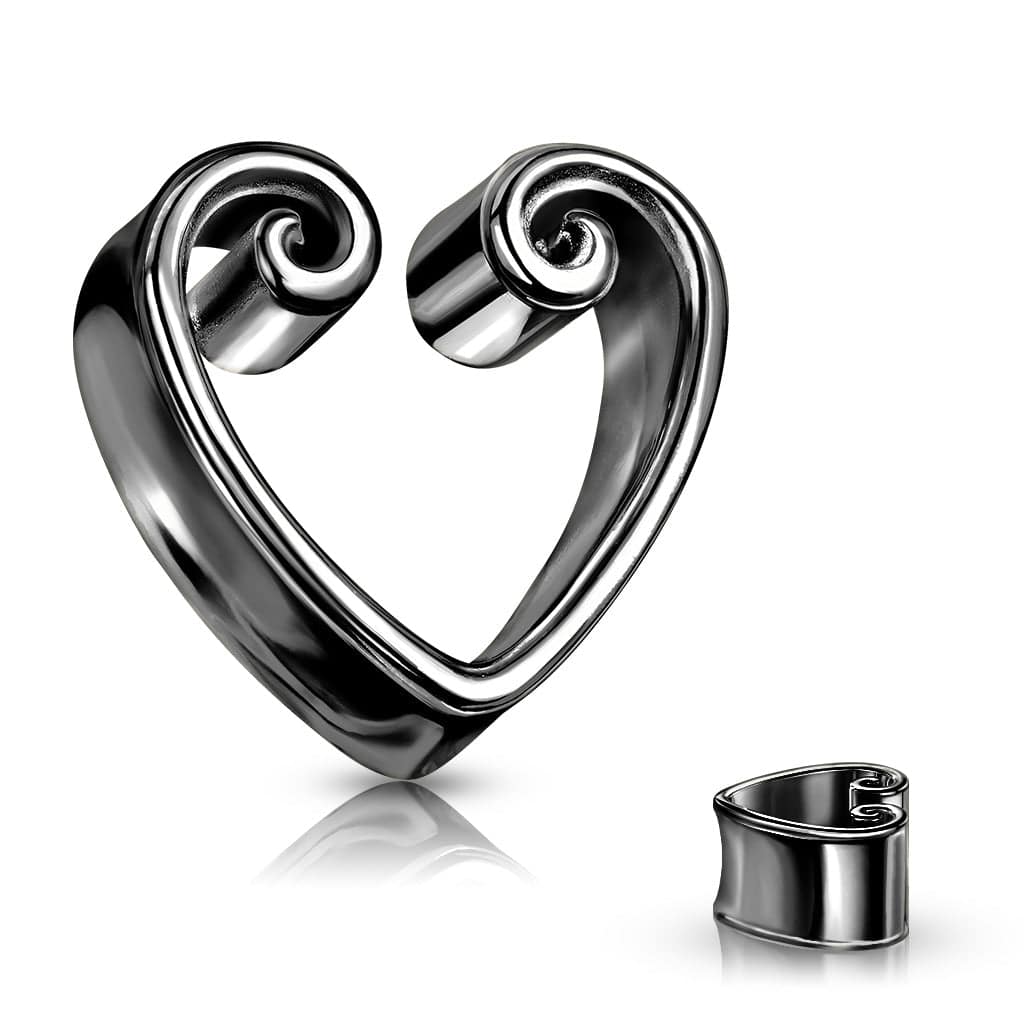 Luxe Modz Double Flared Ear Tunnels With Tribal Hearts Filigree – Surgical Steel, 11mm, 316L, Nickel-Free, USA
