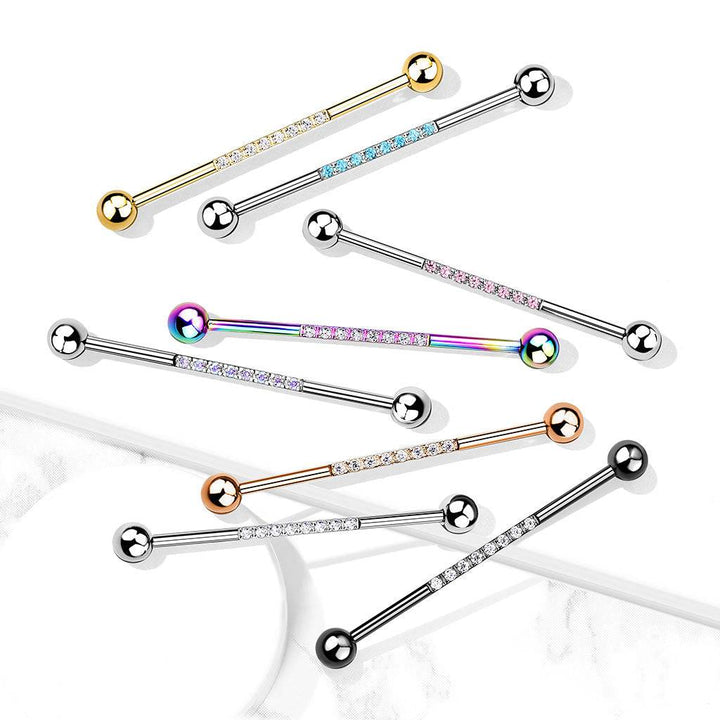 316L Surgical Steel Black PVD Industrial Straight Barbell With Dainty White CZ Gems - Pierced Universe