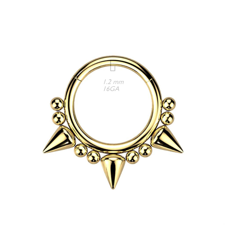 316L Surgical Steel Black PVD Multi Spike Septum Ring Hinged Clicker Hoop - Pierced Universe