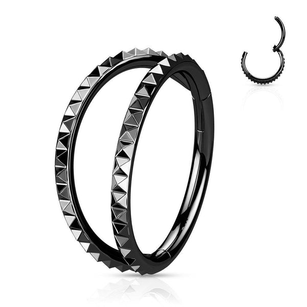 316L Surgical Steel Black PVD Ridged Double Hoop Hinged Hoop Ring Clicker - Pierced Universe