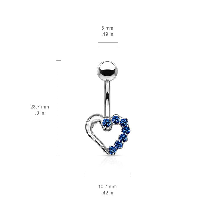 316L Surgical Steel Blue CZ Heart Outline Stud Belly Ring - Pierced Universe